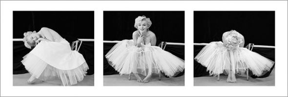 czarno-biały plakat z Marilyn Monroe w białej suknii baletowej