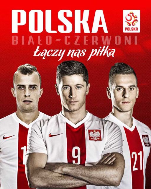 Oficjalny plakat z piłkarzami, Milikiem, Lewandowskim i Grosickim