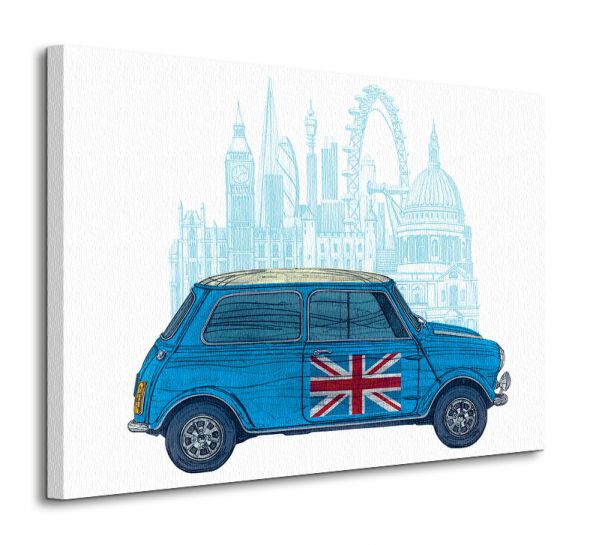 niebieski mini z symbolami Londynu na płótnie