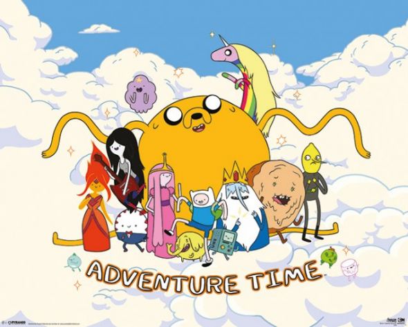 Mały plakat przedstawiający bohaterów kreskówki Adventure Time