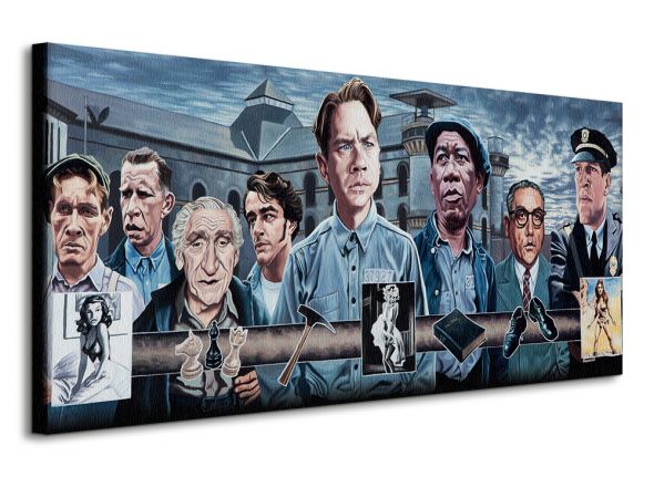 Duży obraz na płótnie ukazujący główne postacie z filmu Skazani na Shawshank m.in. Andy Dufresne, Ellis Boyd ''Red'' Redding, Naczelnik Samuel Norton, Kapitan Byron Hadley
