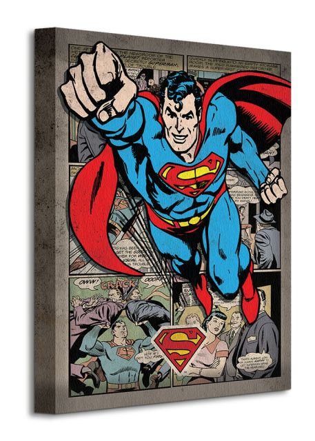 Obraz na płótnie przedstawiający lecącego Supermana na graficznym szarym tle