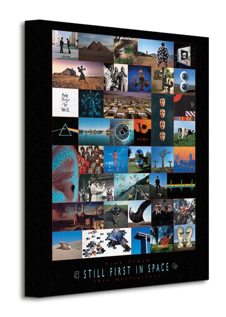 Obraz 30x40 przedstawia wszystike okładki albumów Pink Floydów