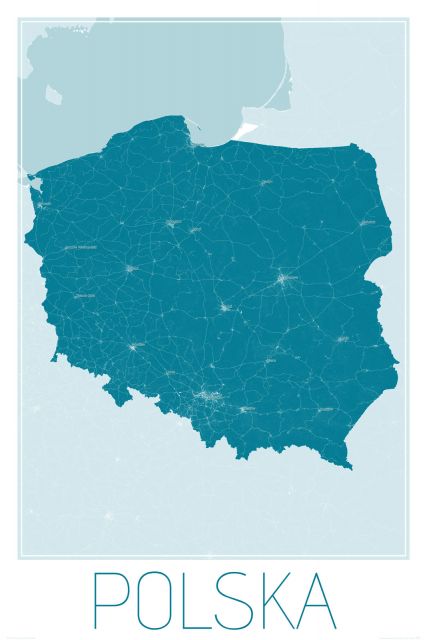 niebieska mapa ścienna o wymiarach 61x91,5 cm zatytułowana Polska, blue