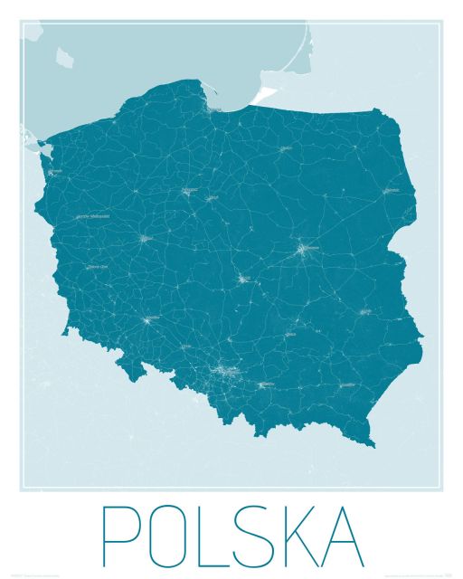 mapa na ścianę zatytułowana Polska, niebieska