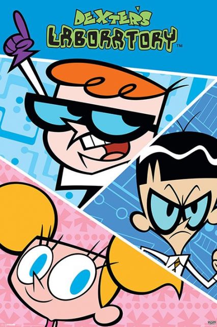 plakat z kreskówki dexters laboratory z Dexterem i jego siostrą