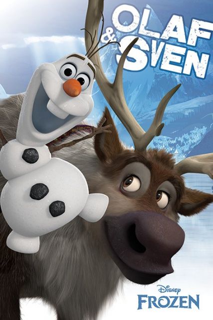 plakat z reniferem svenem i bałwanem olafem z bajki frozen