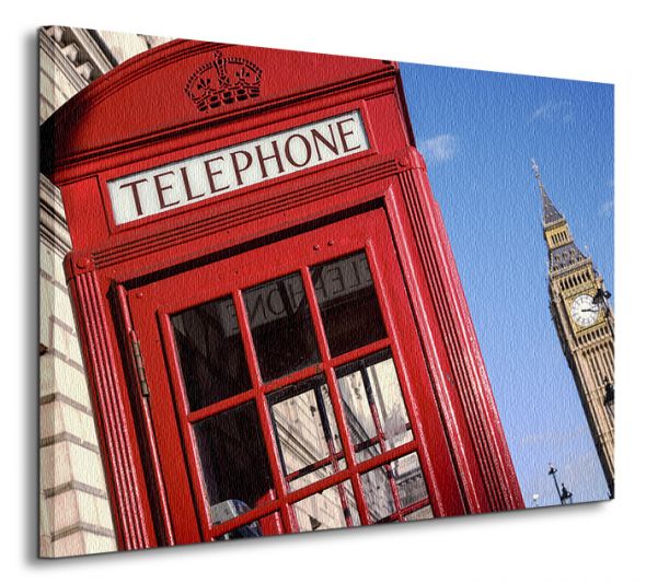 perspektywa obrazu na płótnie z Big Benem i czerwoną budką telefoniczną
