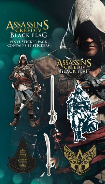 Małe naklejki z czwartej części gry Assassins Creed