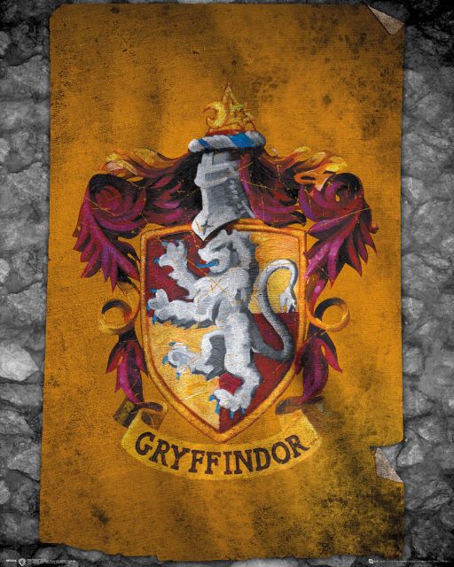 plakat z filmu Harry Potter przedstawiający flagę z herbem Gryffindoru
