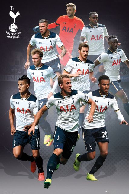 plakat z piłkarzami Tottenham Kane, Lamela, Sissoko, Alderweireld, Vertonghen