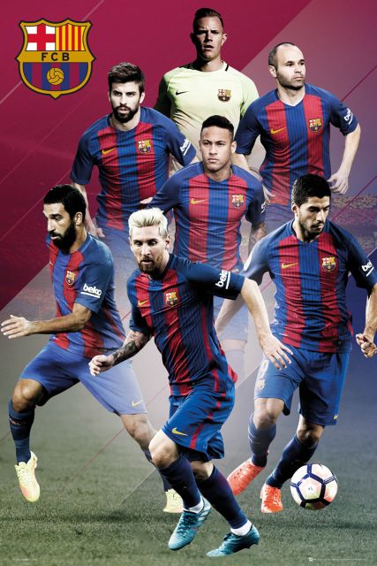 plakat z piłkarzami FC Barcelona Messi, Suarez, Neymar, Turan, Pique, Iniesta
