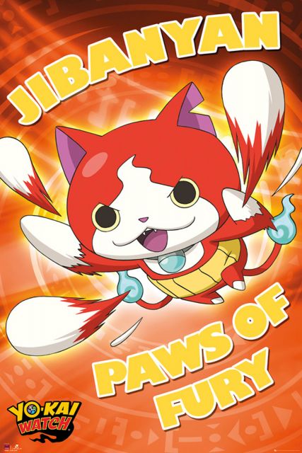 plakat anime z Jibanyan z filmu Yo-Kai Watch z podpisem Paws of Fury