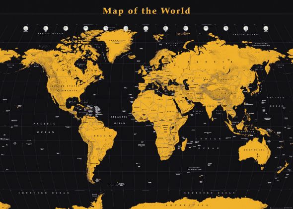 Mapa Świata Złota - plakat na ścianę 140x100 cm