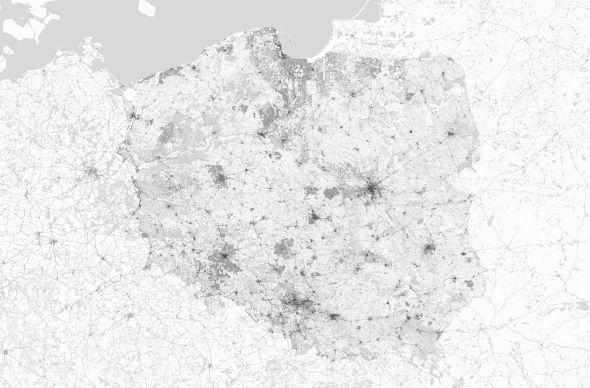 Polska - mapa czarno-biała - fototapeta