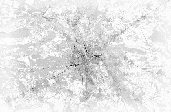 Warszawa - mapa czarno-biała - fototapeta