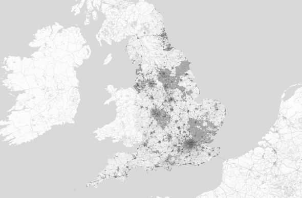 Anglia - mapa czarno-biała - fototapeta