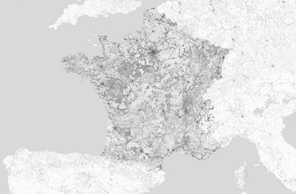Francja - mapa czarno-biała - fototapeta