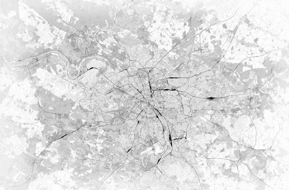 Paryż - mapa czarno-biała - fototapeta