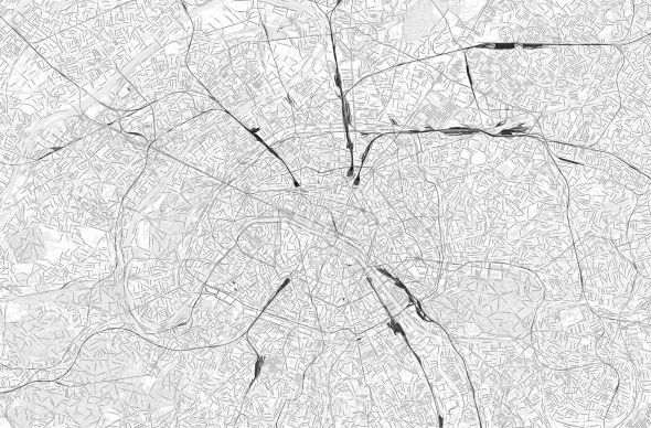 Paryż - czarno-biała mapa miasta - fototapeta