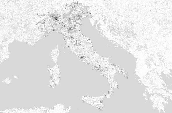 Włochy - mapa czarno-biała - fototapeta