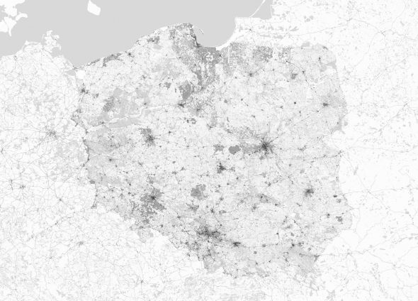 Polska - mapa czarno biała - fototapeta