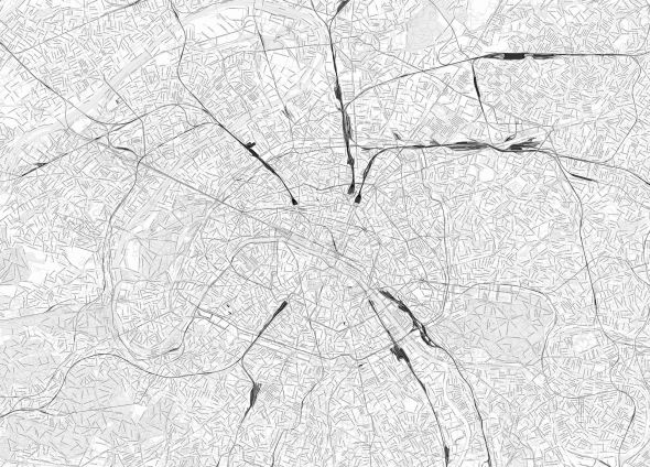 Paryż czarno-biała mapa miasta - fototapeta