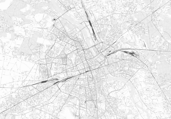 Warszawa - mapa w odcieniach szarości - fototapeta