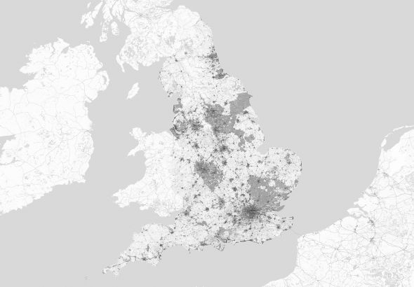 Anglia - mapa w odcieniach szarości - fototapeta