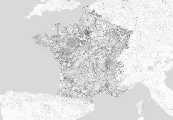 Francja - mapa w odcieniach szarości - fototapeta