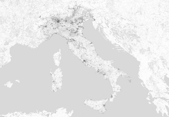 Włochy - mapa w odcieniach szarości - fototapeta