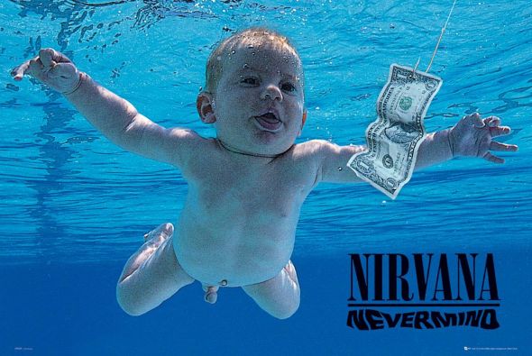 Nirvana Nevermind - plakat z dzieckiem płynącym za banknotem dollara
