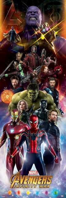 Plakat na drzwi z superbohaterami filmu Avengers: Wojna bez granic