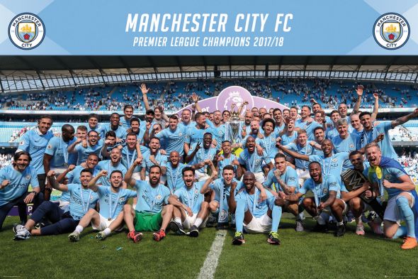 Plakat z mistrzami premier league Manchester City