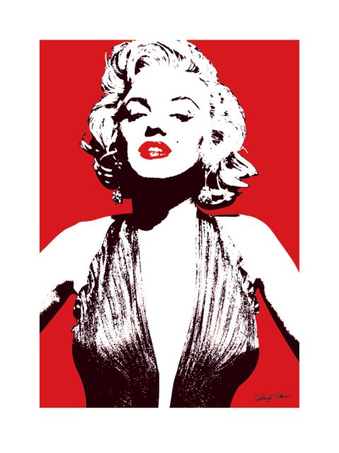 Marilyn Monroe na reprodukcji z czerwonym tłem