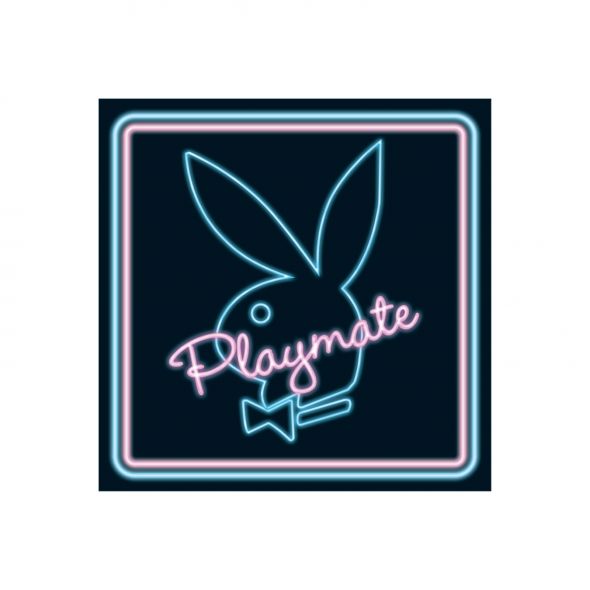 Reprodukcja z neonowym logiem króliczka Playboya