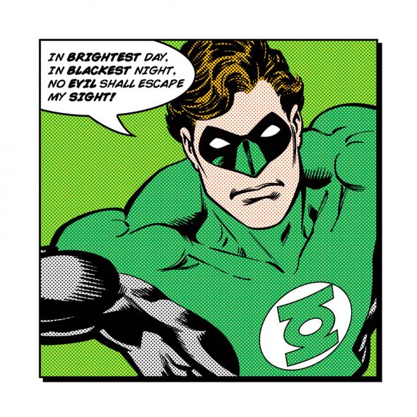 Komiksowa reprodukcja przedstawiająca Green Lantern'a