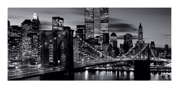 reprodukcja o wymiarach 100x50 cm z nocną panoramą Nowego Jorku