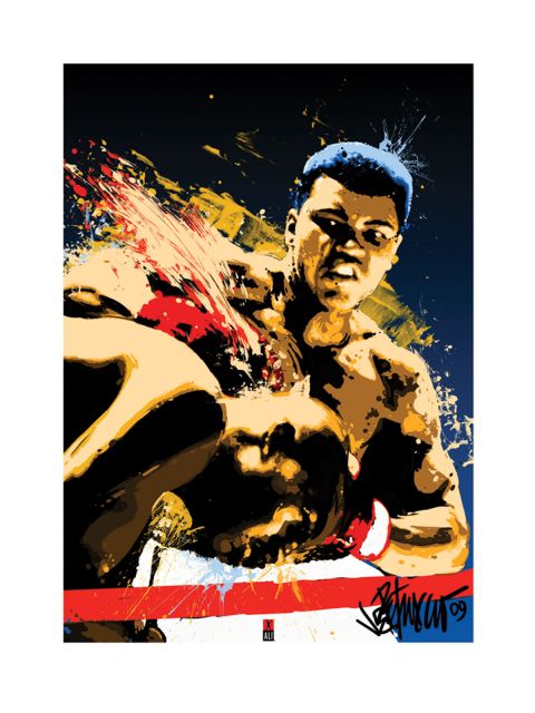 Walczący Muhammad Ali na rysunkowej reprodukcji