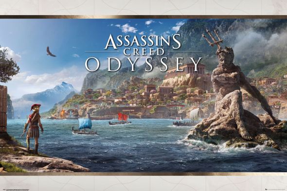 Plakat przedstawiający panoramę miasta w grze Assassin's Creed Odyssey
