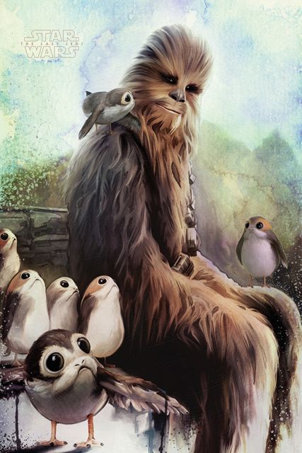 Star Wars: Ostatni Jedi Chewbacca and Porgs - plakat naścienny