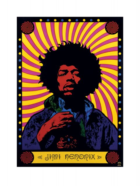 Jimi Hendrix w stylu pop art na reprodukcji