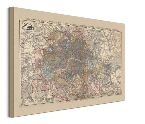 Stanfords Mapa Londynu 1888 - obraz na płótnie 80x60 cm