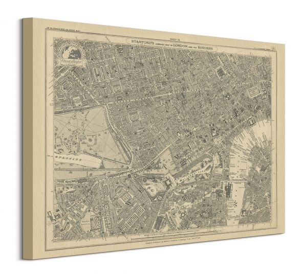 Stanfords Mapa Londynu 1862 - obraz na płótnie 50x40