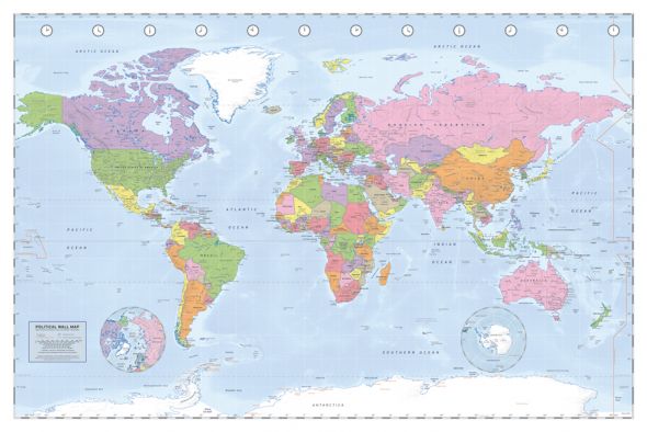 Polityczna mapa Świata w formie plakatu na ścianę 91,5x61 cm
