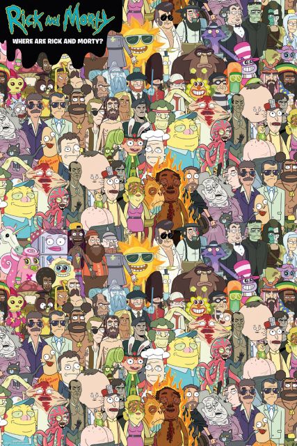 Plakat Where's Rick z bohaterami serialu Rick and Morty