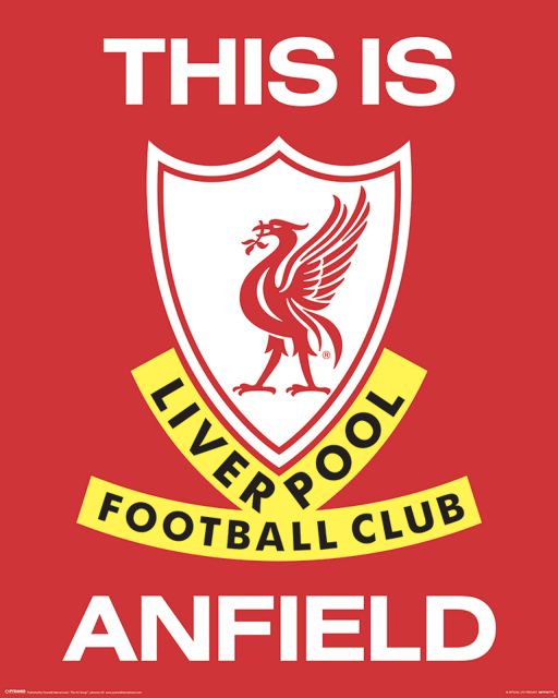 Oryginalny sportowy plakat Liverpool FC napis This is Anfield na czerwonym tle