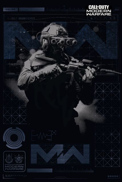 Plakat gamingowy Call of Duty Modern Warfare żołnierz z karabinem i noktowizorem