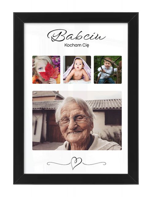 Plakat A4 ze zdjęciami Prezent na Dzień Babci w czarnej ramce