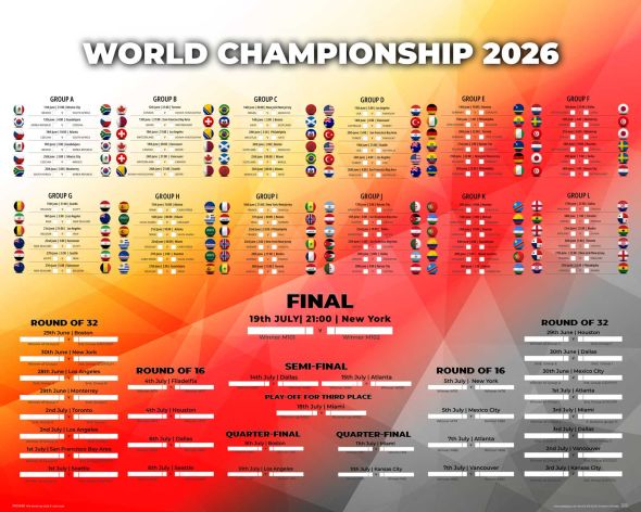 Tabela Mistrzostw Świata w Piłce Nożnej 2026 World Cup - plakat w wersji angielskiej